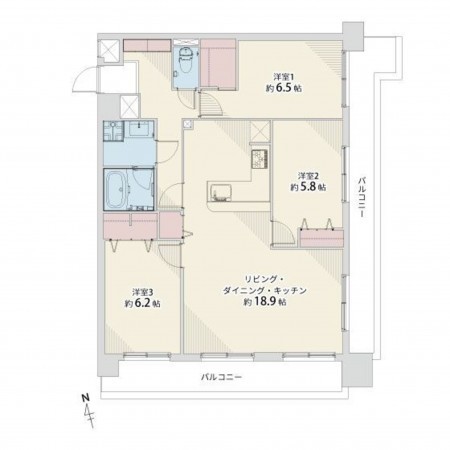 福岡市東区和白、マンションの間取り画像です