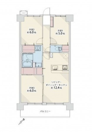 福岡市東区香椎、マンションの間取り画像です