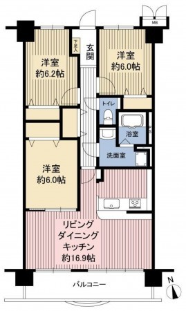 古賀市天神、マンションの間取り画像です