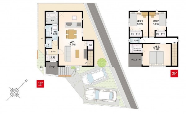 福岡市東区和白丘、中古一戸建ての間取り画像です