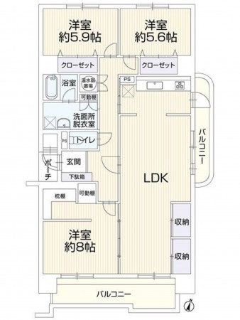 福岡市東区香椎浜、マンションの間取り画像です