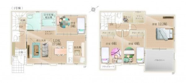 福岡市東区土井、新築一戸建ての間取り画像です