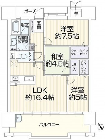 福岡市東区香椎照葉、マンションの間取り画像です
