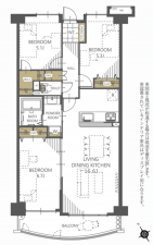 福岡市東区大岳、マンションの間取り画像です