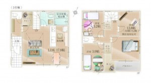 福岡市東区松香台、新築一戸建ての間取り画像です