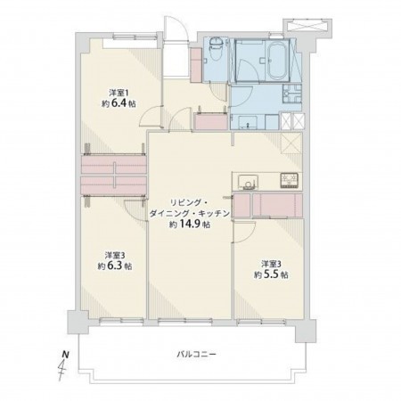 福岡市東区青葉、マンションの間取り画像です