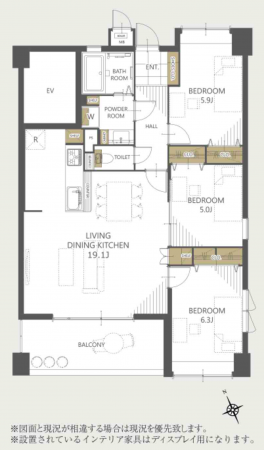 福岡市東区多々良、マンションの間取り画像です
