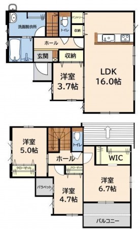 福岡市東区八田、新築一戸建ての間取り画像です