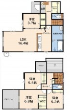 福岡市東区八田、新築一戸建ての間取り画像です
