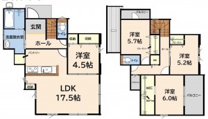 福岡市東区松崎、新築一戸建ての間取り画像です