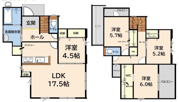 福岡市東区松崎、新築一戸建ての間取り画像です