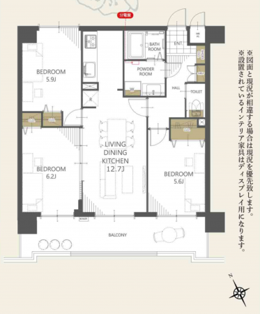 福岡市東区和白、マンションの間取り画像です