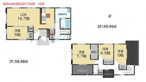 福岡市東区舞松原、新築一戸建ての間取り画像です