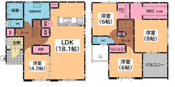 福岡市東区奈多、新築一戸建ての間取り画像です