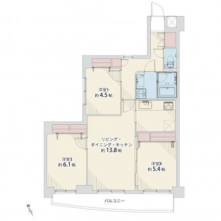 福岡市東区和白丘、マンションの間取り画像です