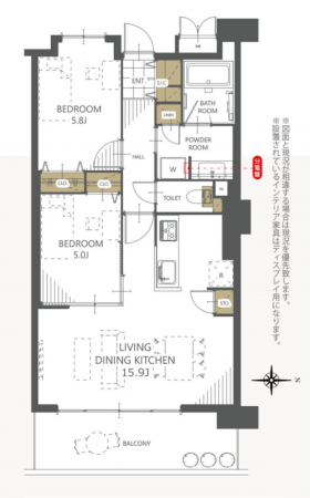 福岡市東区香椎浜、マンションの間取り画像です