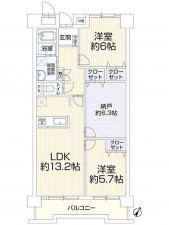 福岡市東区和白丘、マンションの間取り画像です