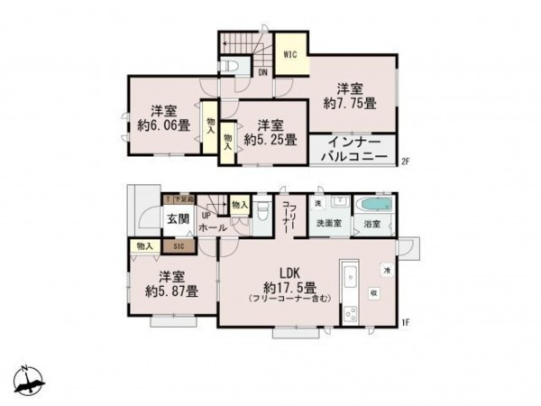 福岡市東区美和台、新築一戸建ての間取り画像です