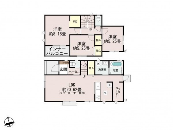 福岡市東区美和台、新築一戸建ての間取り画像です