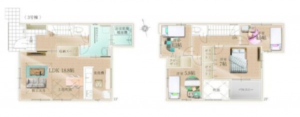 古賀市千鳥、新築一戸建ての間取り画像です
