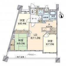 福岡市東区下原、マンションの間取り画像です
