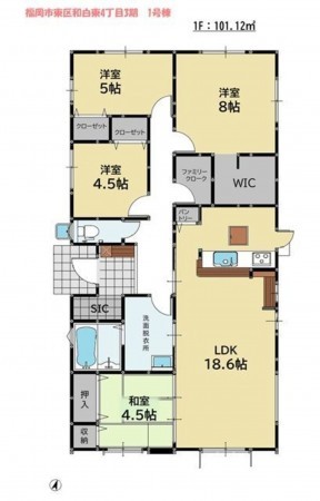 福岡市東区和白東、新築一戸建ての間取り画像です