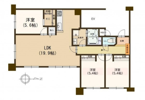 福岡市東区奈多、マンションの間取り画像です
