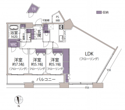 福岡市東区香椎照葉、マンションの間取り画像です