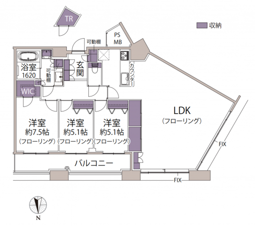 福岡市東区香椎照葉、マンションの間取り画像です