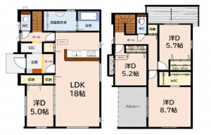 福岡市東区塩浜、新築一戸建ての間取り画像です