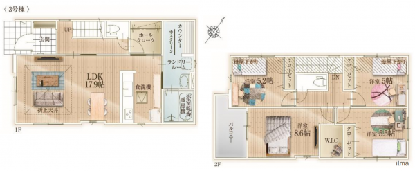 福岡市東区若宮、新築一戸建ての間取り画像です
