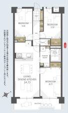 福岡市東区奈多、マンションの間取り画像です