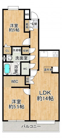 福岡市東区千早、マンションの間取り画像です