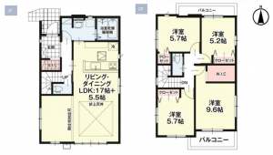 福岡市東区美和台、新築一戸建ての間取り画像です