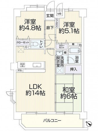 福岡市東区唐原、マンションの間取り画像です