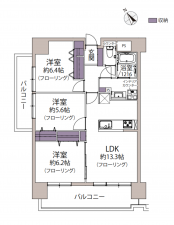 福岡市東区松田、マンションの間取り画像です