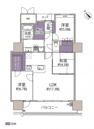 福岡市東区水谷、マンションの間取り画像です