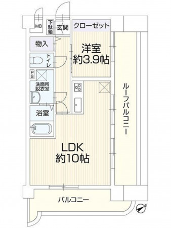 福岡市東区箱崎、マンションの間取り画像です