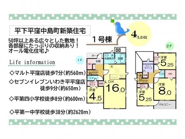 いわき市平下平窪中島町、新築一戸建ての間取り画像です