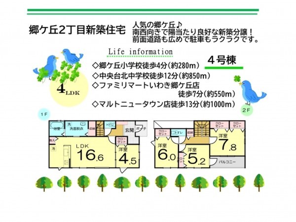 いわき市郷ケ丘、新築一戸建ての間取り画像です