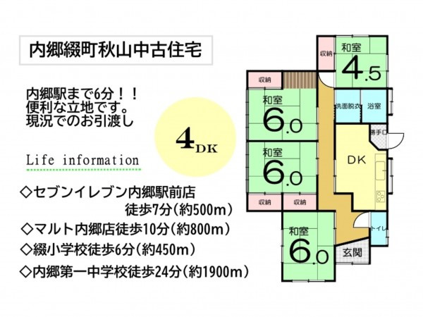 いわき市内郷綴町、中古一戸建ての間取り画像です