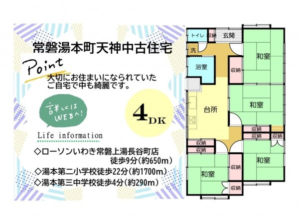 いわき市常磐湯本町、中古一戸建ての間取り画像です