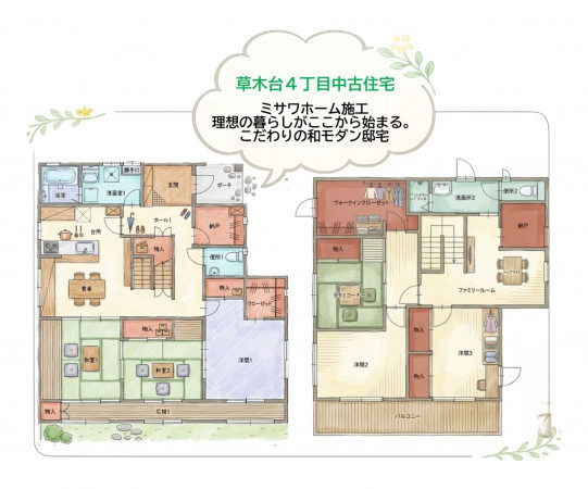 いわき市草木台、中古一戸建ての間取り画像です