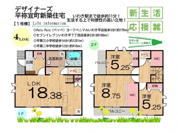 いわき市平祢宜町、新築一戸建ての間取り画像です