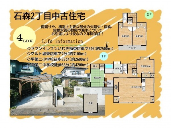 いわき市石森、中古一戸建ての間取り画像です