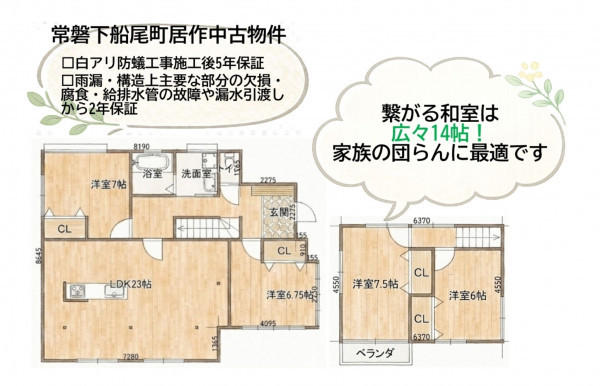 いわき市常磐下船尾町、中古一戸建ての間取り画像です