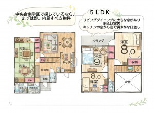 いわき市中央台鹿島、中古一戸建ての間取り画像です