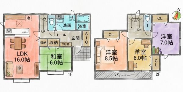 いわき市平豊間、中古一戸建ての間取り画像です
