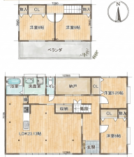いわき市平中平窪、中古一戸建ての間取り画像です