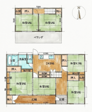 いわき市平中平窪、中古一戸建ての間取り画像です